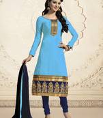 Sky Blue chanderi embroidered Straight Suit Dress Material