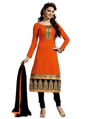 Orange chanderi embroidered Straight suits Dress material 1
