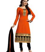 Orange chanderi embroidered Straight suits Dress material