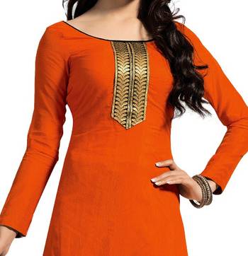 Orange chanderi embroidered Straight suits Dress material 2