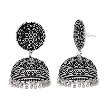 Handmade Oxidised Silver Tone Jhumka Earrings 4