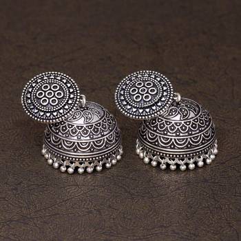 Handmade Oxidised Silver Tone Jhumka Earrings 5