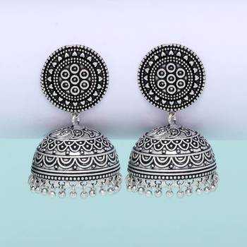 Handmade Oxidised Silver Tone Jhumka Earrings 6