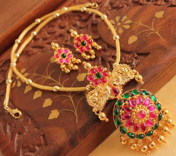 Awesome Gold Plated Real Kemp  Green Necklace Set 1