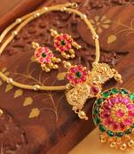 Awesome Gold Plated Real Kemp  Green Necklace Set