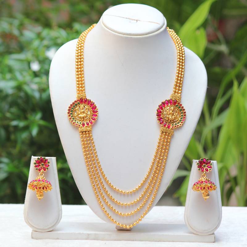Green Maroon Artificial Laxmi Design Necklace Set