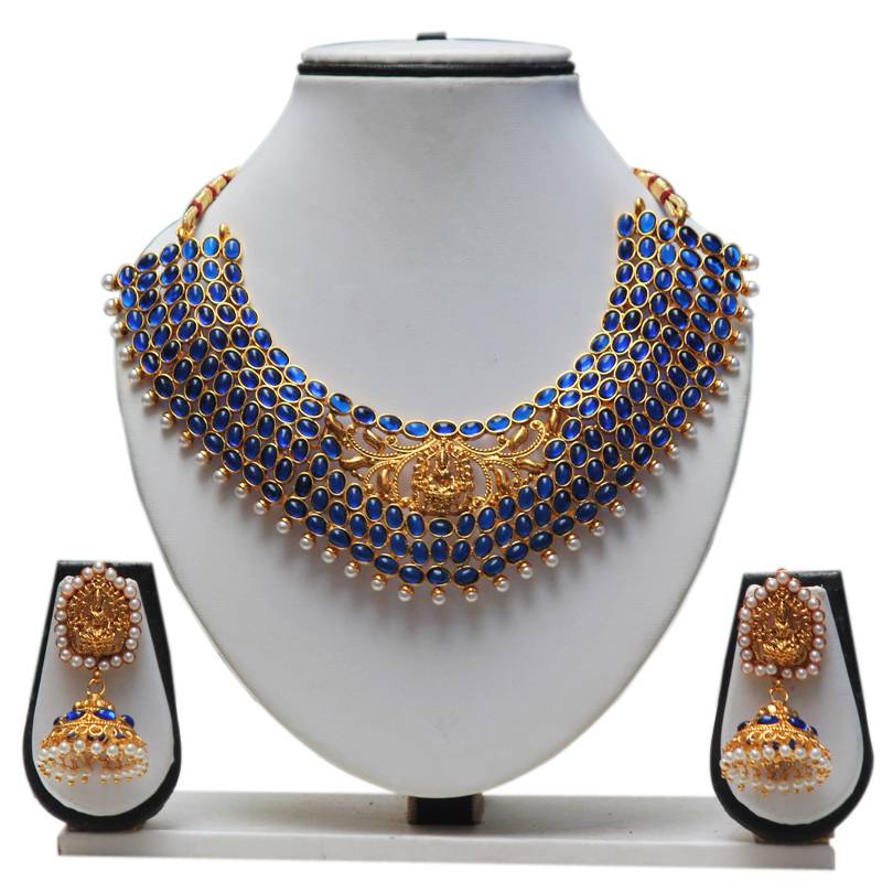 Fancy Neckfit Blue Kundan Necklace Set