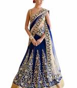 Blue embroidered art silk unstitched lehenga