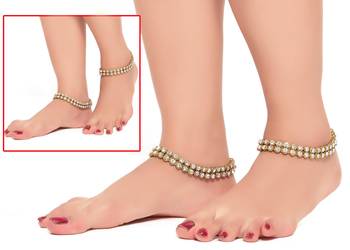 Gold Finishing White Stone Drop Patwa Payal 1