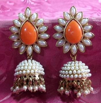 Aashiqui 2 earrings Orange polki pearls jhumka earrings 1