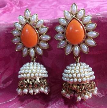 Aashiqui 2 earrings Orange polki pearls jhumka earrings 2
