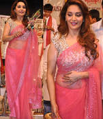 pink embroidered net saree with blouse