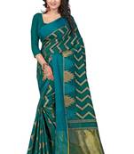 Green printed cotton silk saree with blouse