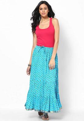Stylish Cotton Sky Blue Printed Skirt 2