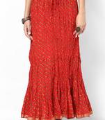 Ethnic Red Cotton Printed Skirt