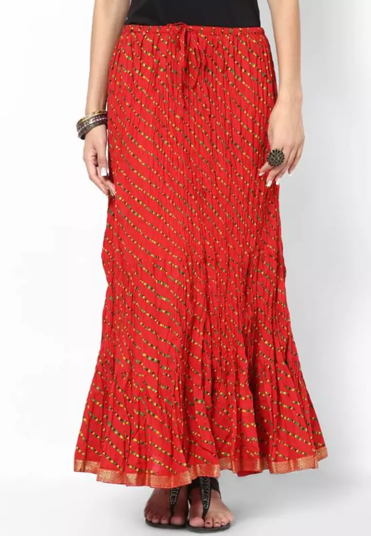 Ethnic Red Cotton Printed Skirt
