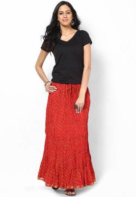 Ethnic Red Cotton Printed Skirt 2