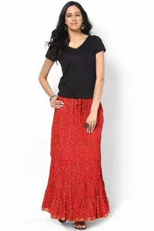 Ethnic Red Cotton Printed Skirt