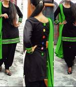 Black plain cotton unstitched salwar with dupatta