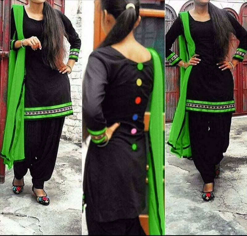 Black plain cotton unstitched salwar with dupatta
