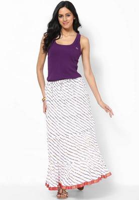 Amazing White Printed Cotton Long Skirt 1