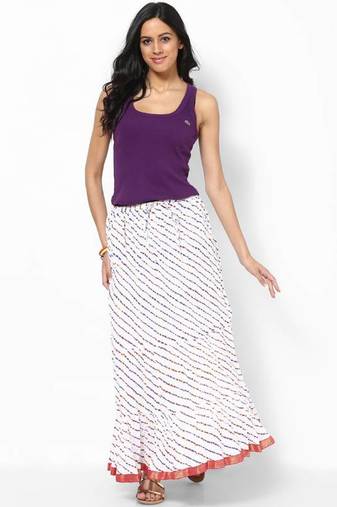 Amazing White Printed Cotton Long Skirt