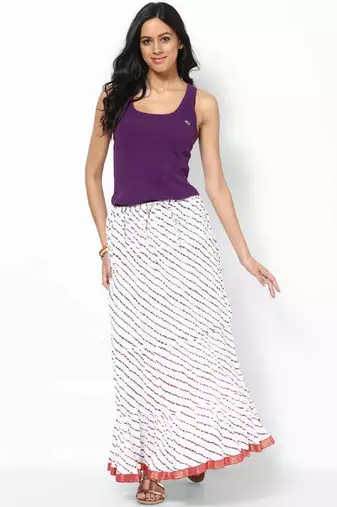 Amazing White Printed Cotton Long Skirt