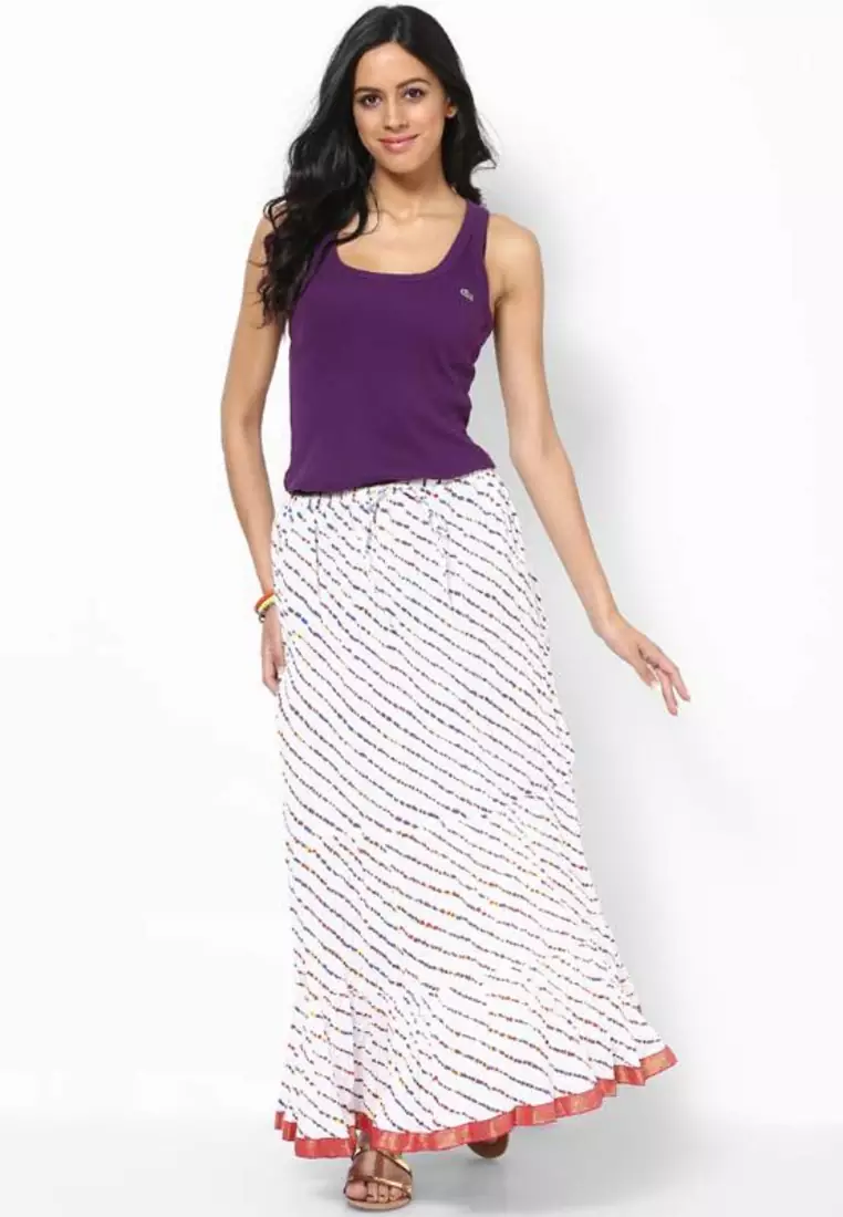 Amazing White Printed Cotton Long Skirt