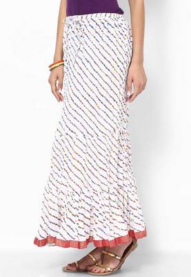 Amazing White Printed Cotton Long Skirt 2