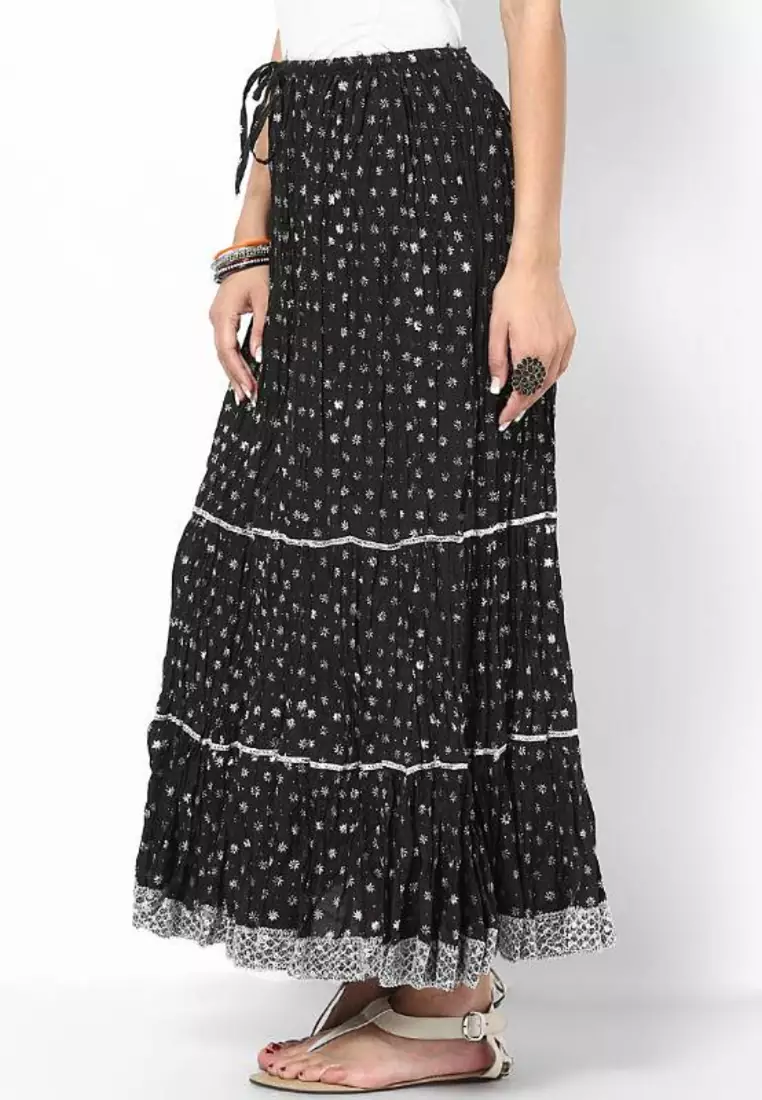 Stunning Black Cotton Skirt with silver print