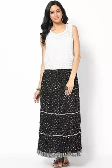 Stunning Black Cotton Skirt with silver print