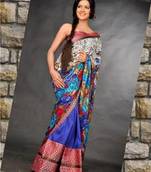 Crepe silk Chadar and royal blue raw silk mekhela