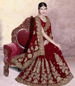 Maroon embroidered faux georgette saree with blouse