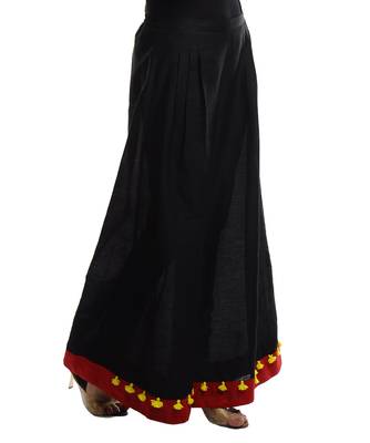 Women's Designer Black Cotton Silk Palazzo With Red Border 2