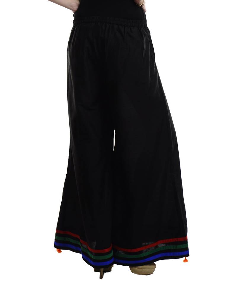 Women's Designer Black Plazzo With Red Green Blue Lines In Th Ebottom