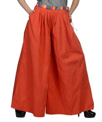 Women's Designer Orange Palazzo With Multi Colored Waist 1