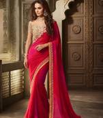 Red embroidered georgette saree with blouse