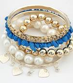 Blue Stone Pearl Bracelet Set