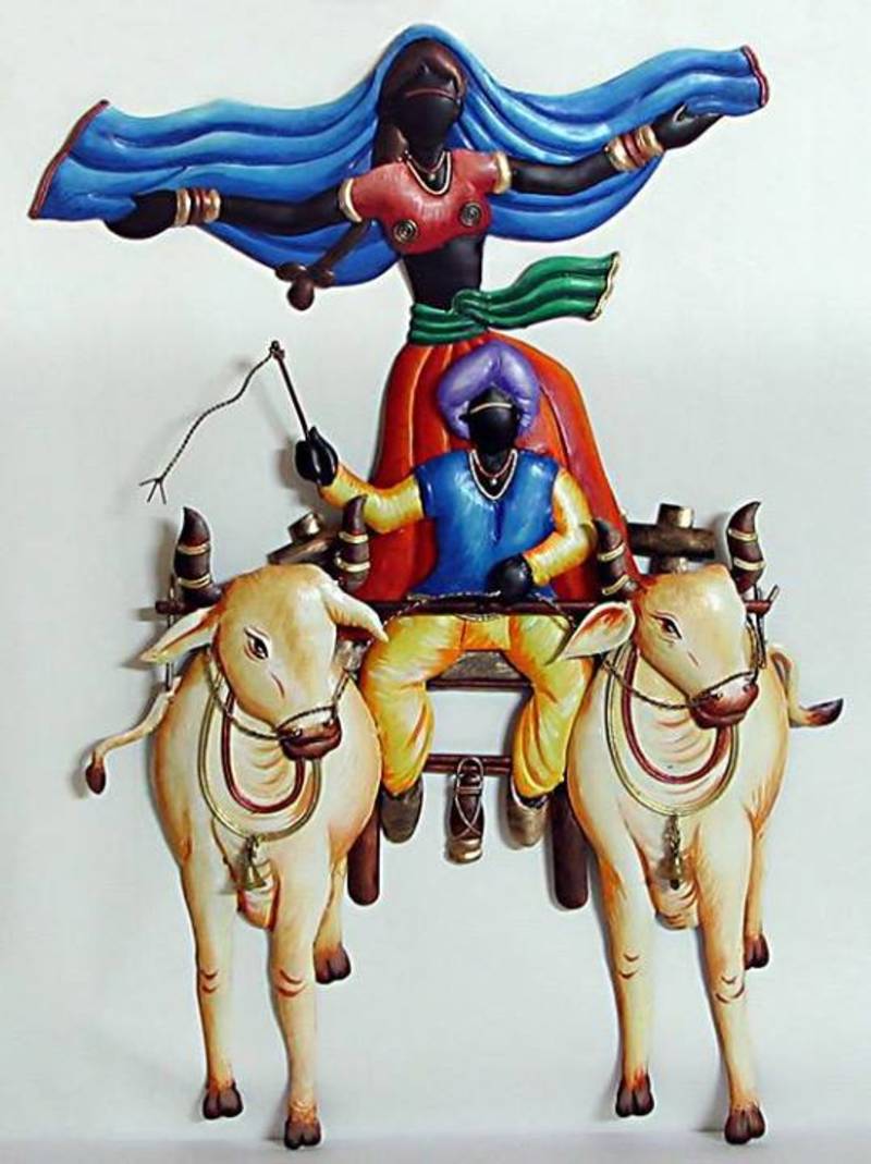 Village Couple on Bullock Cart