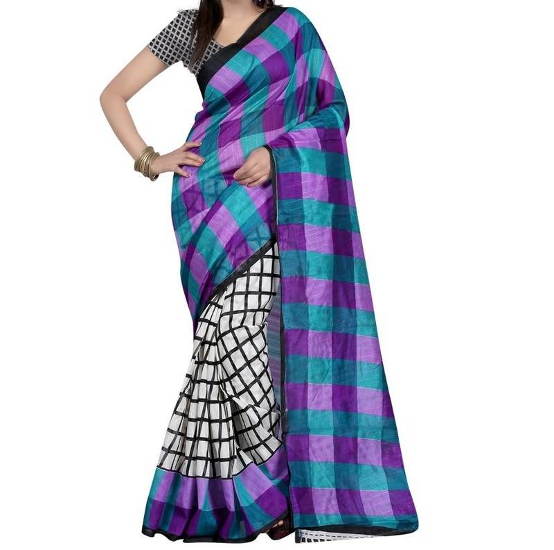 Women Multicolor Art Silk Printed Saree With Unstitched Blouse