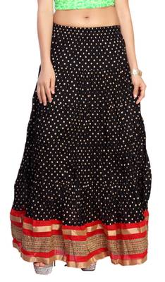 Black cotton printed free size skirts 1