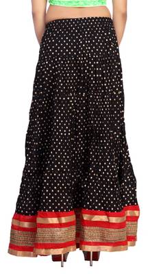 Black cotton printed free size skirts 3