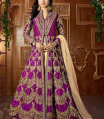 Dark magenta embroidered silk salwar