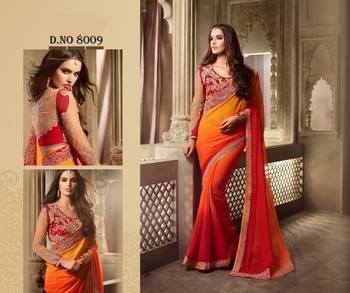 Orange embroidered georgette saree with blouse 1