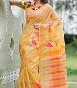 Beige printed bhagalpuri silk saree with blouse