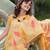 Beige printed bhagalpuri silk saree with blouse