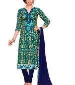 Multicolor embroidered cotton poly unstitched salwar with dupatta