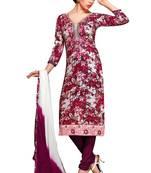 Maroon embroidered cotton poly unstitched salwar with dupatta