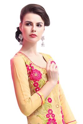 Beige embroidered cotton poly unstitched salwar with dupatta 2