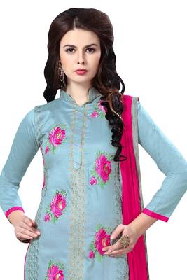 Grey embroidered cotton poly unstitched salwar with dupatta 2